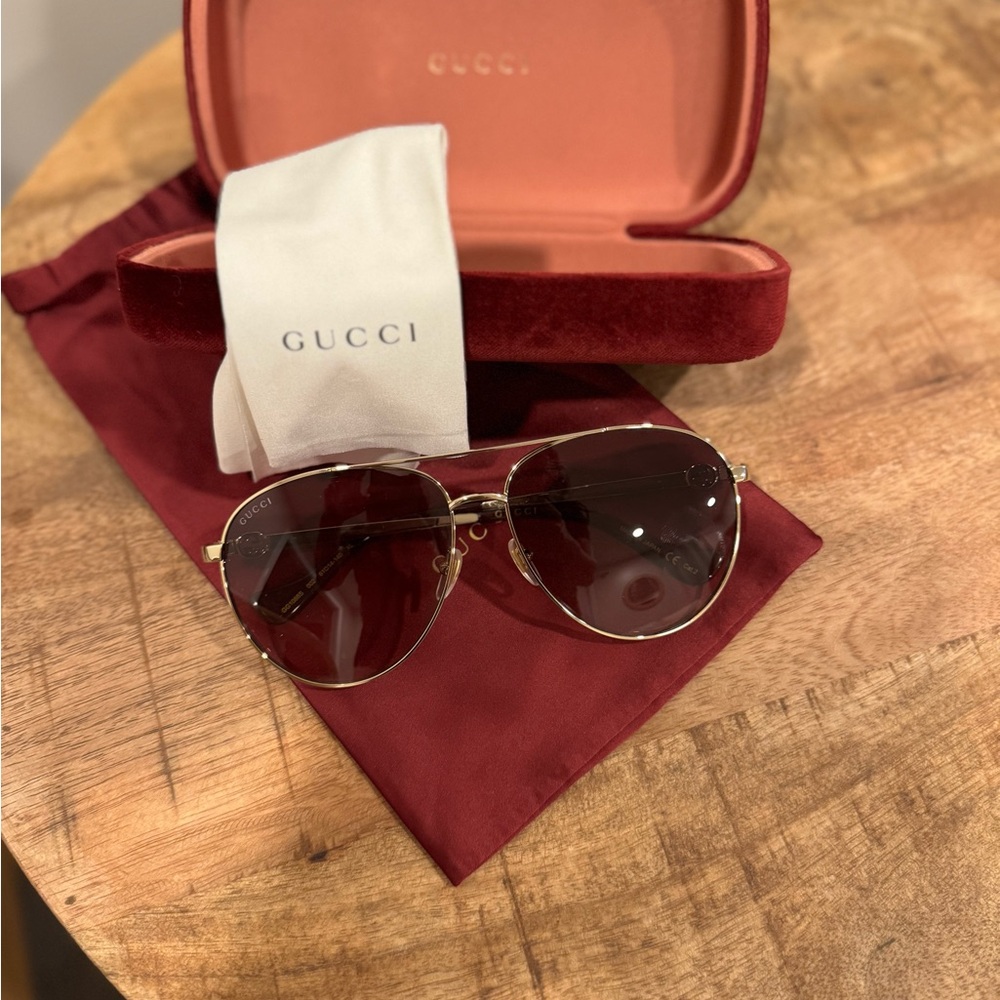 Gucci Women's Gold Frame Sunglasses with Brown Lenses